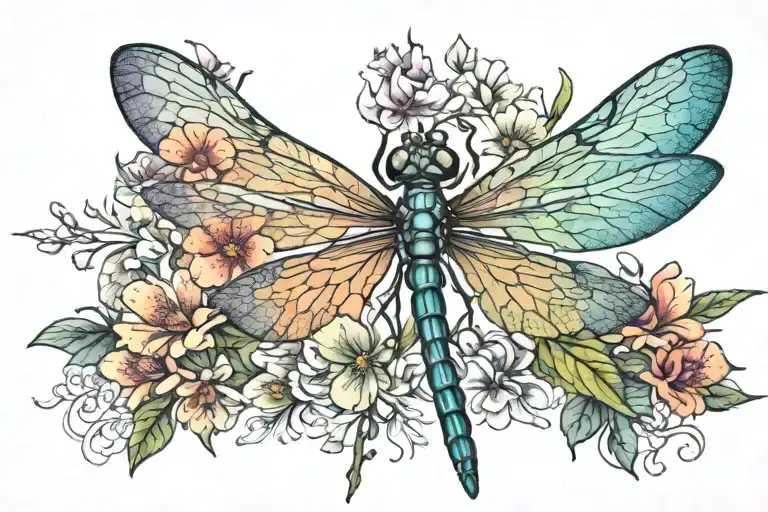 Dragonfly With Flowers