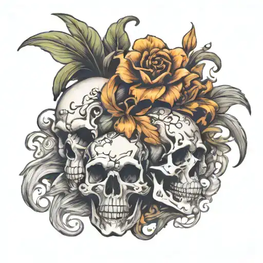 Skull Flower Carvings Depicting Crashing Waves