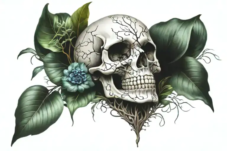 Skull With One Eye Crying In Foliage