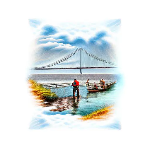 Hudson River Bridge 2 People Fishing