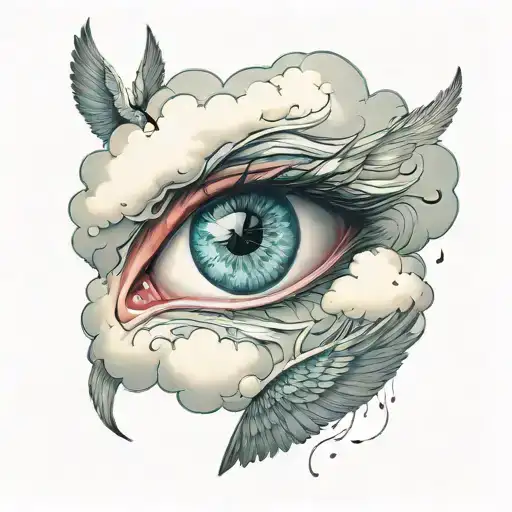 Clouds With Wing And Eye With Tears Flowing From Its Eyes