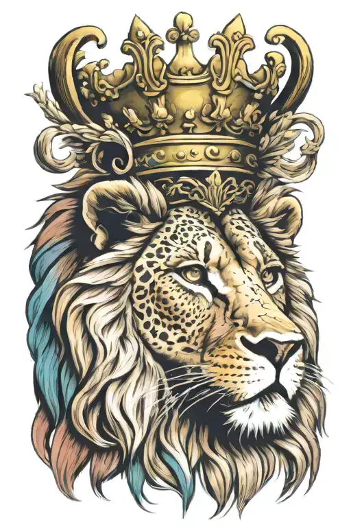 Lion Wearing Crown Looking