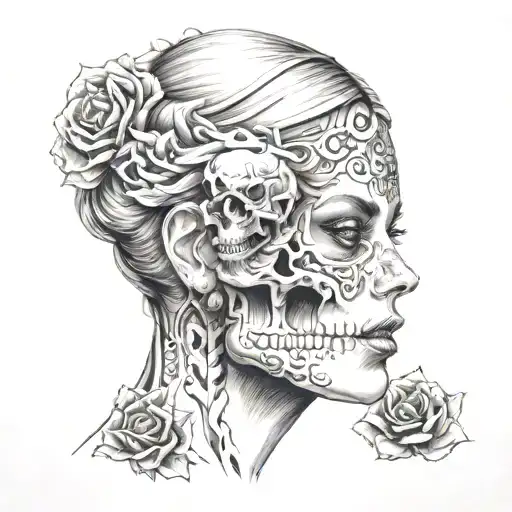 Skull And Face Woman Holding
