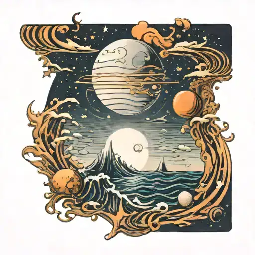 Ocean Waves Moon Stars Saturn