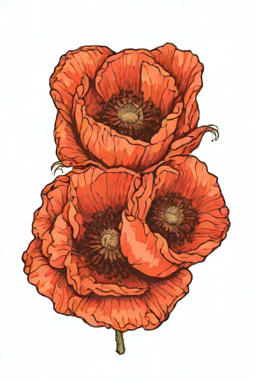 Poppy Flower With Glyph Symbol Intertwined