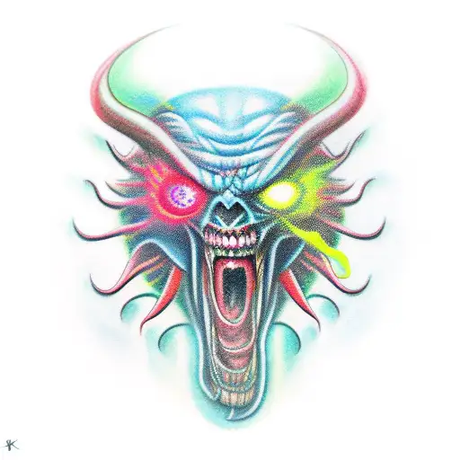 Brightly Colored Demon For Tattoo On Hand