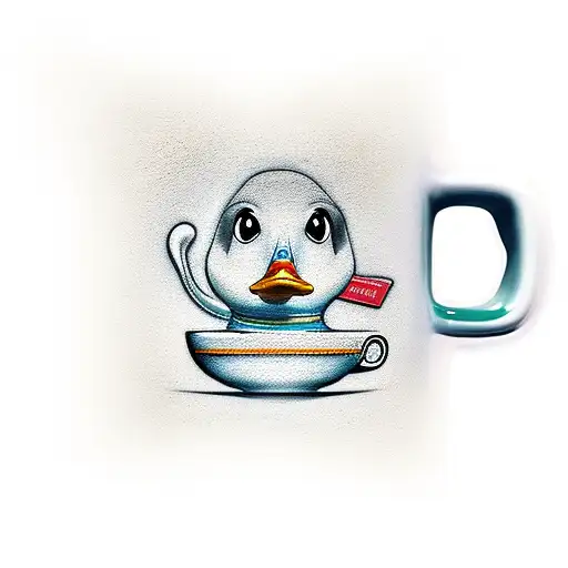 Rubber Duck Holding A Coffee Mug