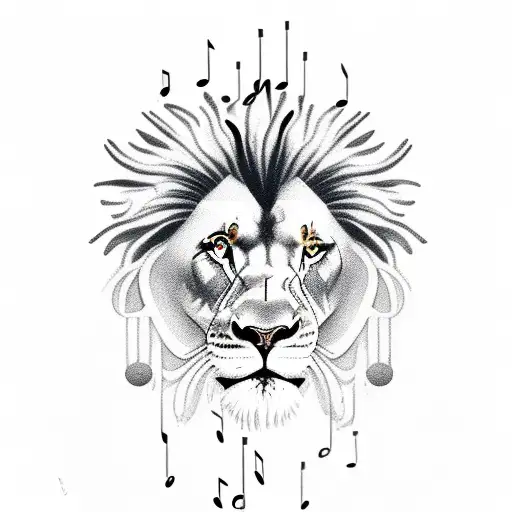 A Sleek Black And White Sketch Of A Lion Surrounded By Musical Notes And Waves