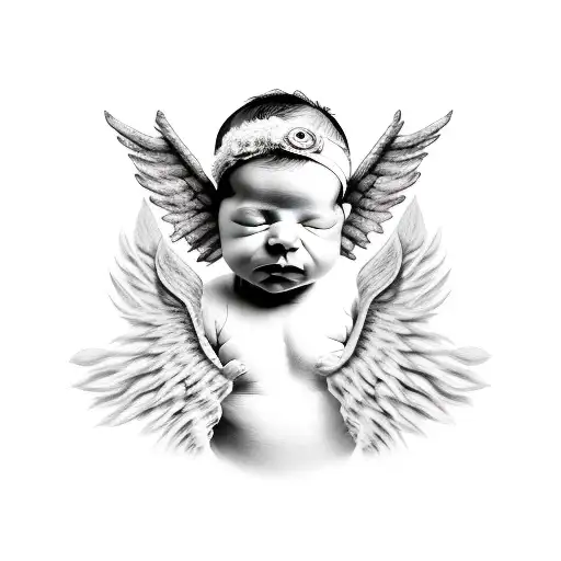 Cute Newborn Baby Girl With Angel Wings