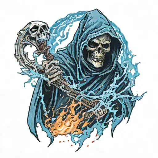 Grim Reaper With Blue Cloak And Blue Flames Coming Off Of Him