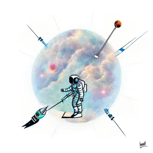 Astronaut With Backpack And Hiking Stick