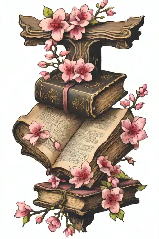 Bible And Pink Sakura Flowers