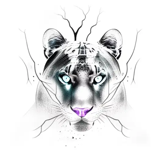 A Black And Grey Tattoo Of A Majestic Panther Running Through A Forest