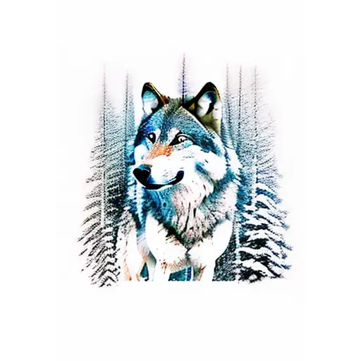 Wolf Standing On A Cliff In The Forest