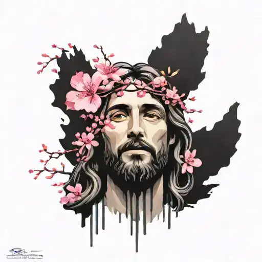 Jesus And Pink Sakura Flowers