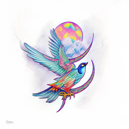 Phoenix Bird And Moon