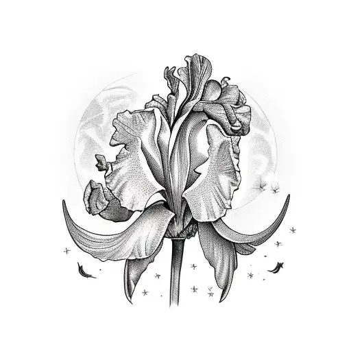 An Iris Flower Syled As A Witch On A Broom