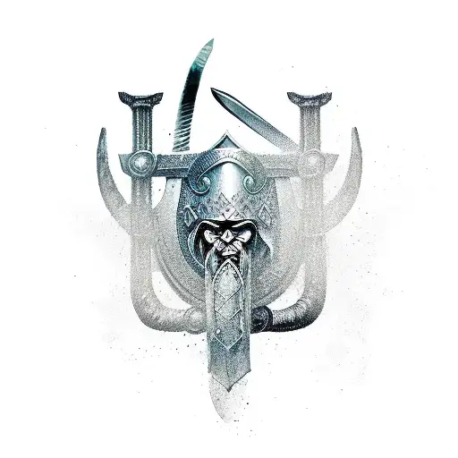 A Viking Warrior Engaged In A Fierce Sword And Shield Duel With A Mythical Sea Serpent