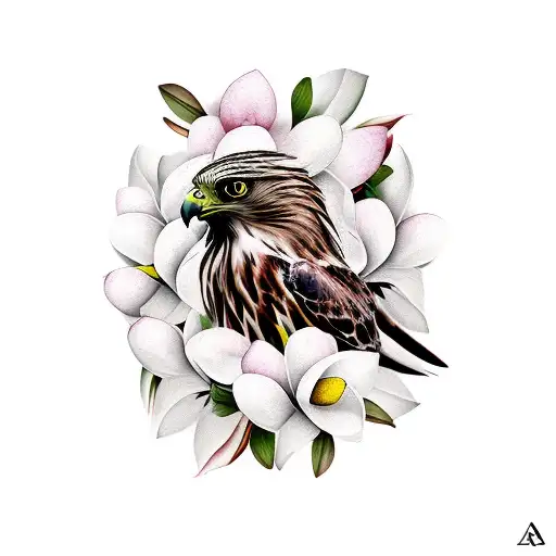 Hawk With Magnolia In The Mountains