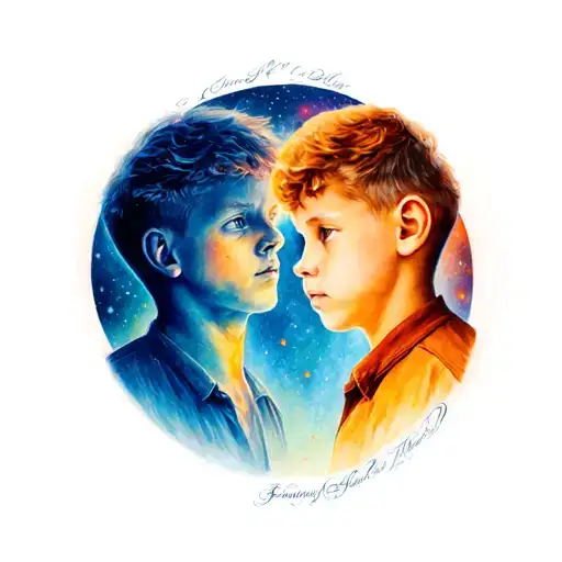 Color Full Circle Inside Shadow Of A Older Brother And A Younger Brother