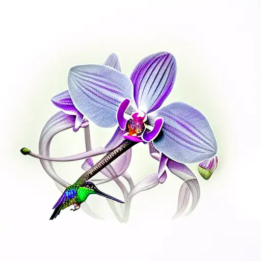 Purple Orchid With A Hummingbird