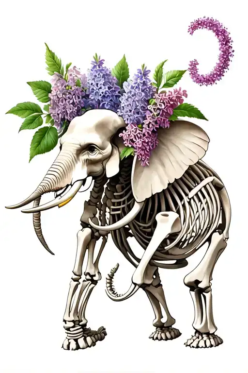 Elephant Skeleton With Lilacs Intertwined