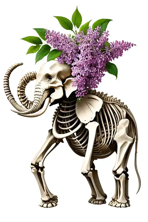 Elephant Skeleton With Lilacs Intertwined