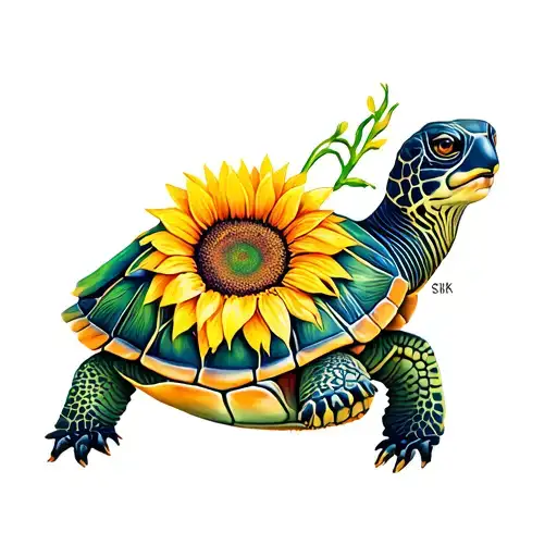 Turtle And Sunflowers