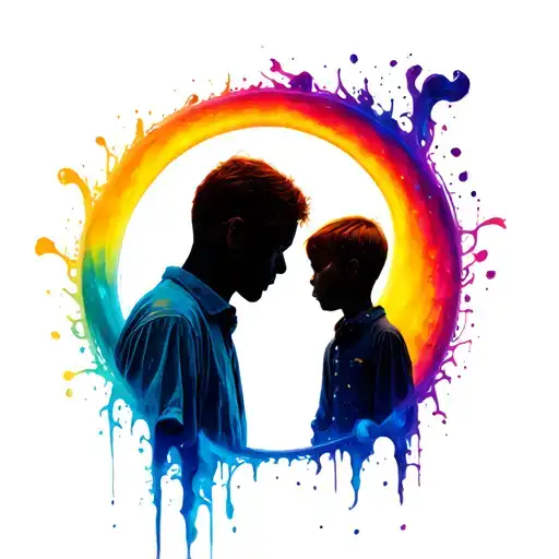 Color Full Circle Inside Black Shadow Of A Older Brother And A Younger Brother