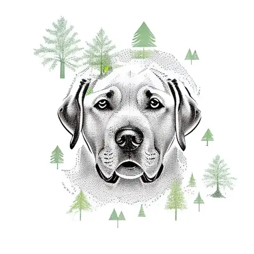 Labrador Dog With Trees