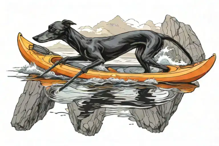 Black Greyhound Kayaking In Orange Kayak