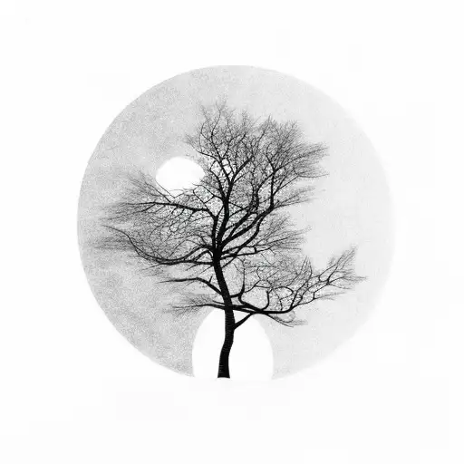 Edgy Silhouette Of A Tree Against A Moonlit Sky