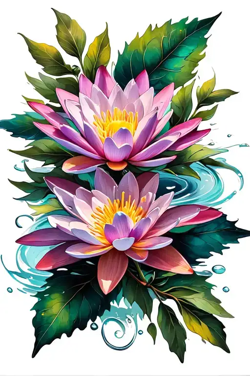 Olive Branch With Water Lilly Flower