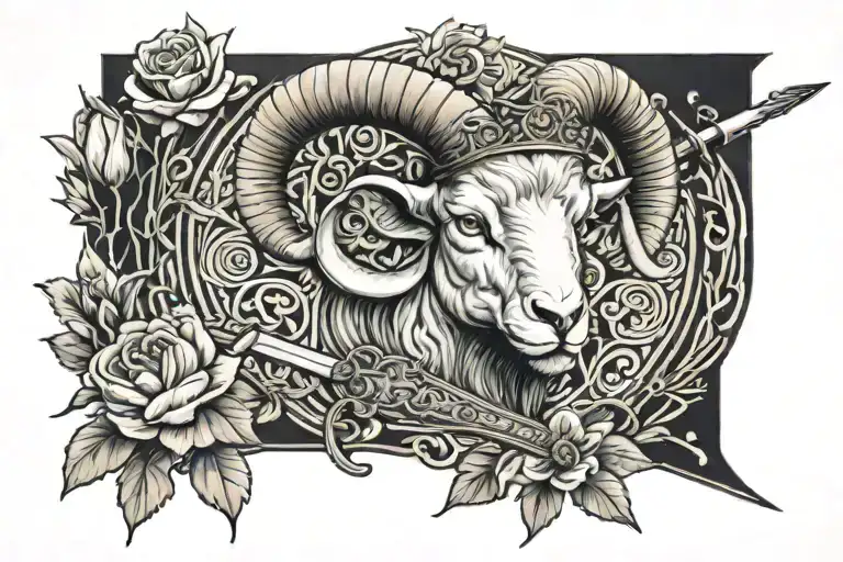 The Names Aries With A Sword Over King With A Crown Over And Cerenity With A Flower Over