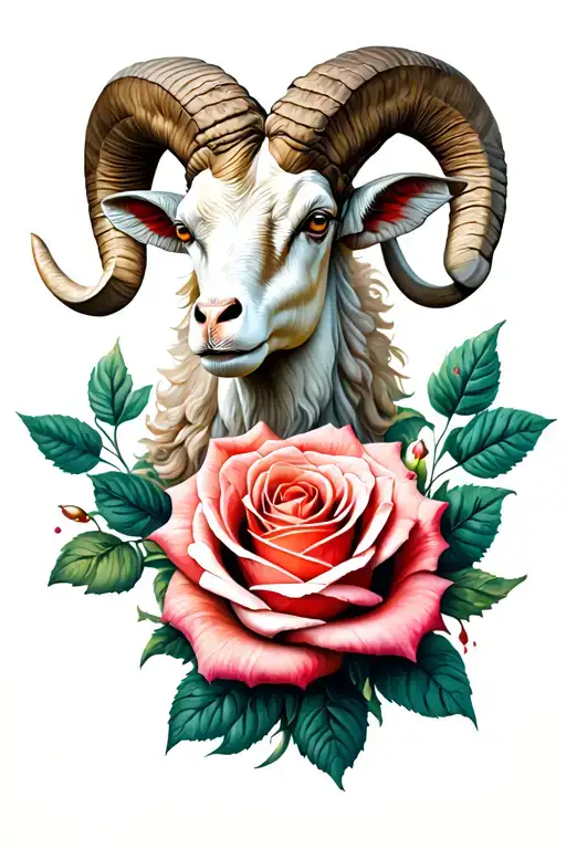 Aries Ram Surrounded By Rose Intertwined