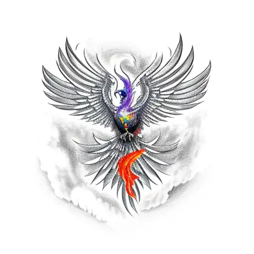 Phoenix Fire Bird Atop A Peak Overlooking Battle