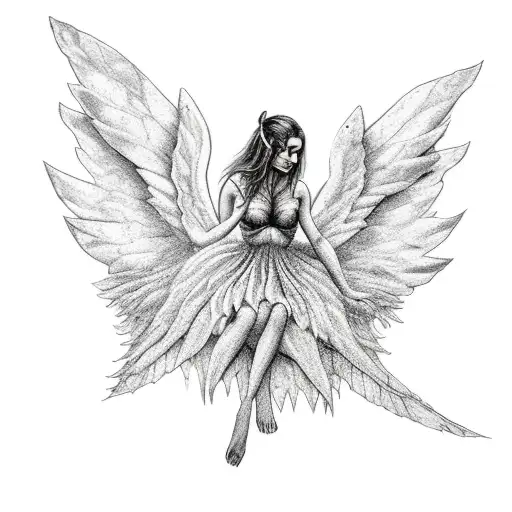 Simple Dark Fairy Imp Laying Down On A Branch Large Wings