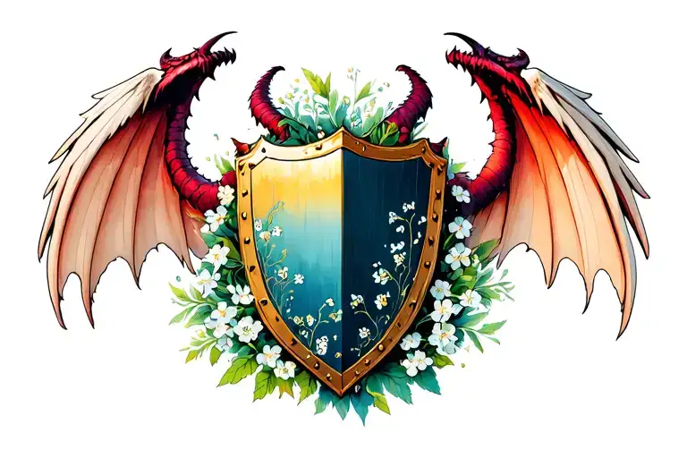 Shield With Folded Demon Wings And Babies Breath