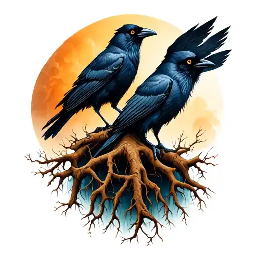 Tree Roots With Crow In Skandinavian Style