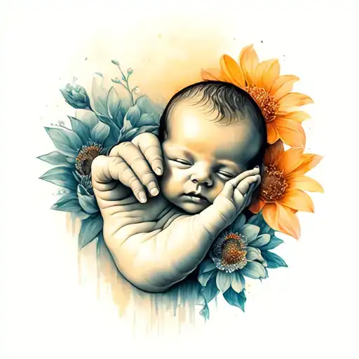 I Want A Tattoo Of A Baby Hand On A Thumb With The Mother In The Backgroudn