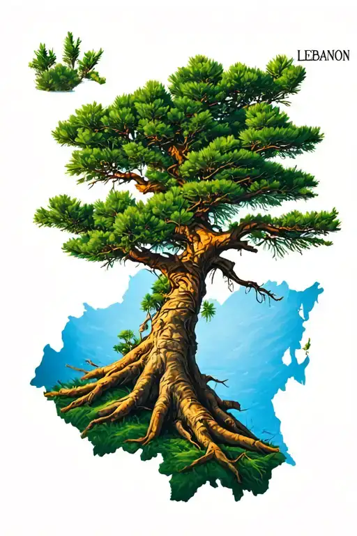Map Of Lebanon With A Cedar Tree Growing Through It
