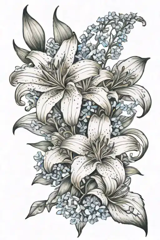 Orange Lily And Forget Me Nots