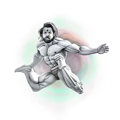 A Male Titan God Levitating With A Deep And Strong Look