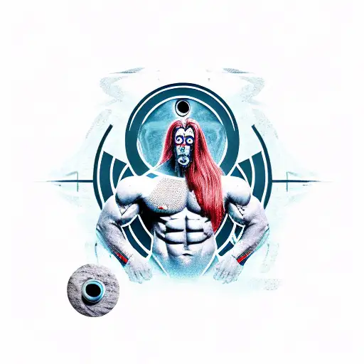 A Male Titan God With The Hole Body Levitating With A Deep And Strong Look