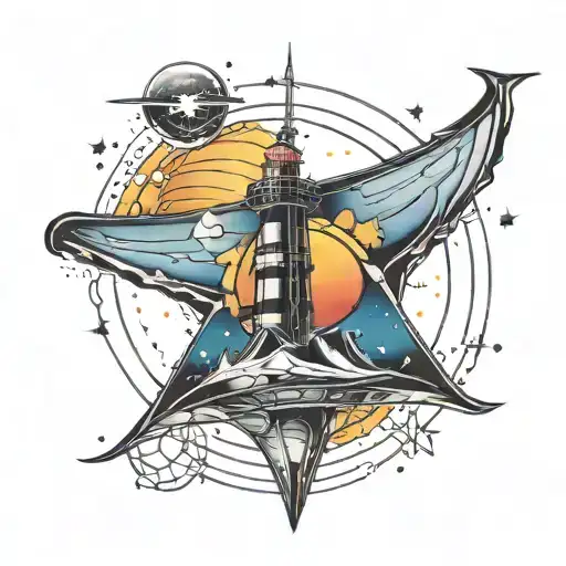 Gemini Lighthouse Manta Ray With Triangle Shape Top And Bottom And Sunset And Southern Cross Stars