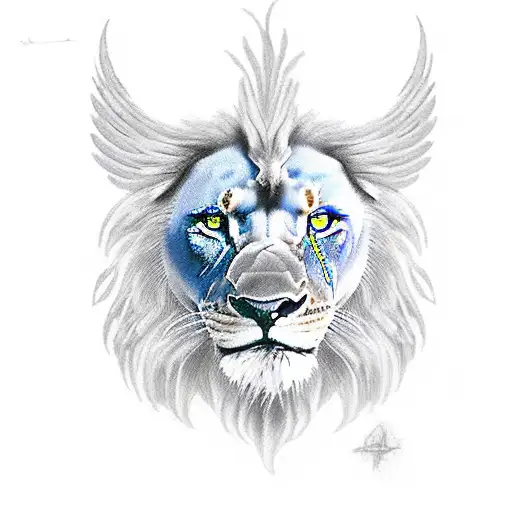 Blue Phoenix Protecting A Lion