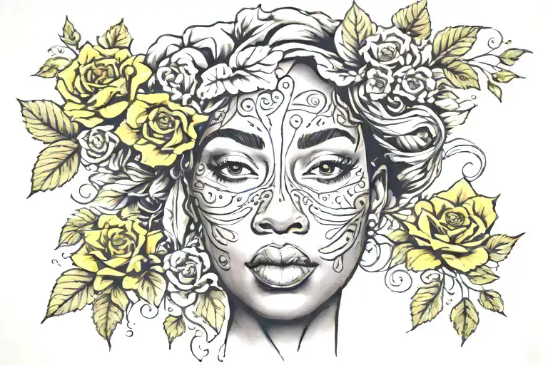 Vines Wrapping Black Woman Posing With Flower As Face