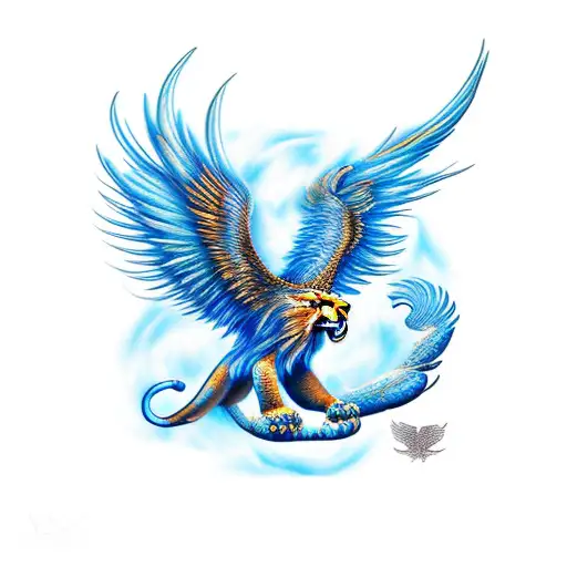 Blue Phoenix With Lion