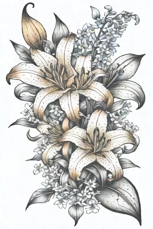 Orange Lily And Forget Me Nots