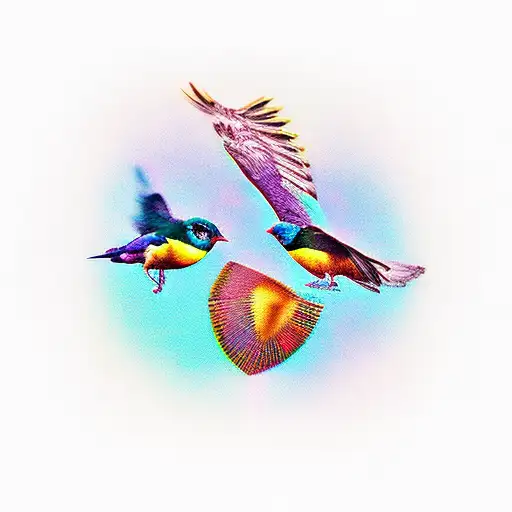 Birds Flying Under Right Breast And Over Left